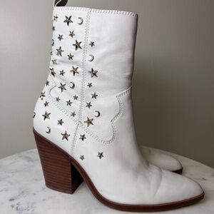 ALDO Sophie rose leather studded western boots in white